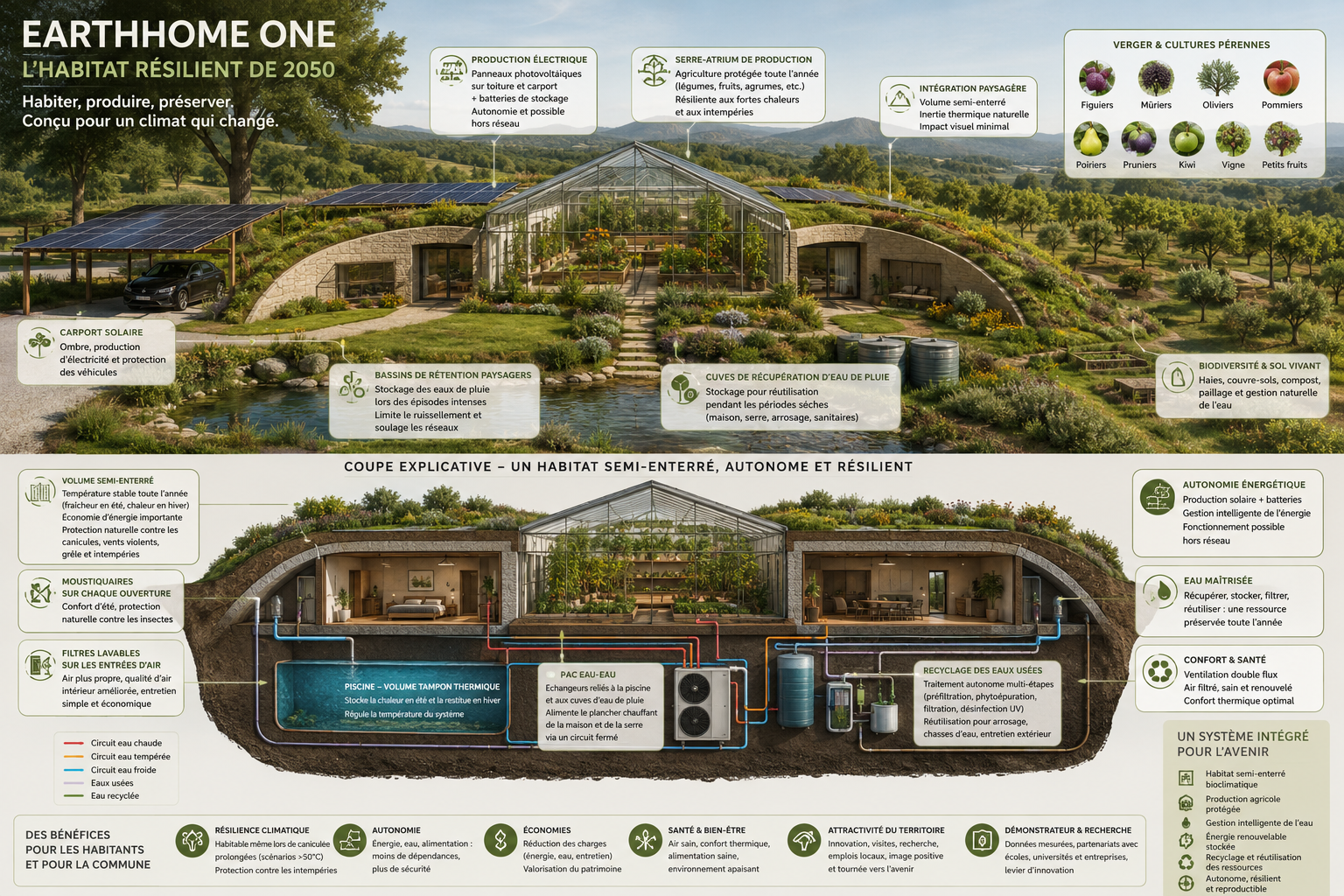 Perspective et coupe du démonstrateur EarthHome One